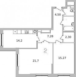 Двухкомнатная квартира 72.7 м²