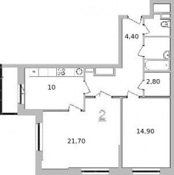Двухкомнатная квартира 69.95 м²