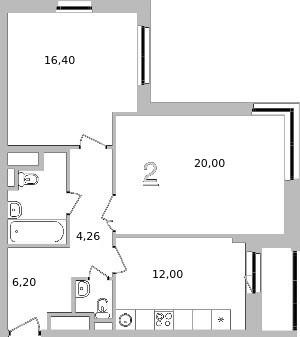 Двухкомнатная квартира 66.35 м²